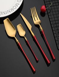 Flatware Sets Red Gold Matte Cutlery Set 1810 Stainless Steel Tableware Home Steak Knife Fork Spoon Teaspoon Dinnerware4025736
