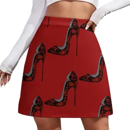 Skirts Stiletto Shoe - Red & Black Mini Skirt Korean Clothes Ladies Style Women 2024 Female Dress
