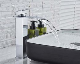 Square Chrome Waterfall Basin Sink Faucet Bathroom Mixer Tap Single Handle Wide Spout Vessel Cold231u1084146