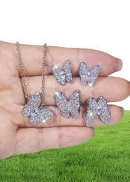 Charming Women Jewelry Set High Quality White Gold Plated CZ Butterfly Earrings Ring Necklace Set for Girls Women Nice Gift46254314568676