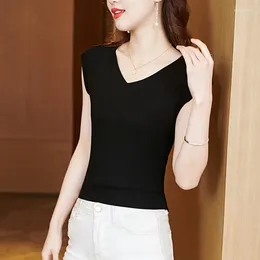 Women's Tanks #1220 Spring Summer Tank Tops Tees Women Solid Colour Tight Top Femme Sleeveless Sexy V-neck Outerwear Modal Short Elegant