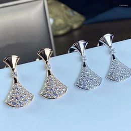 Stud Earrings 925 Sterling Silver Inlaid Diamond Double-layer Fan-shaped Skirt For Women's Fashion Brand Banquet Luxury Jewellery