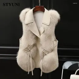 Women's Vests Hairy Plush Thick Soft Winter Warm Turn-Down Collar Lace Up Jacket Vest Korean Fashion Sleeveless Jackets Coat For Women