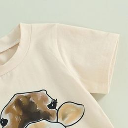 Clothing Sets Toddler Boys Shorts Short Sleeve Animal Cattle Head Print Tops And Drawstring Summer