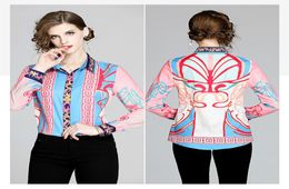 New Vintage Printed Elegant Shirts Women Long Sleeve Lapel Neck Ladies Casual Button Shirt Blouses Slim Office Designer Shirts Tops8621230