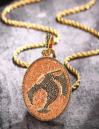 Hip Hop Mens Necklace Gold Plated CZ Ice Out Dinosaur Pendant Necklace with 24inch Rope Chain for Men Punk Jewellery Gift2479611