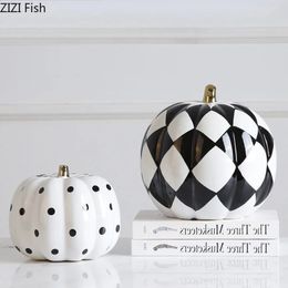 Research on Decorating Office with Black and White Pumpkin Ceramic Statues; Desktop Decoration with Ceramic Tiles; European Home Decoration 240428