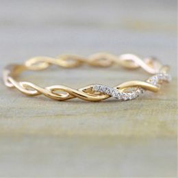 Cluster Rings Vintage Gold Color Zircon Rhinestone Set For Women Wed Bridal Boho Geometric Jewelry Gift Y2k Accessories H240504