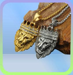 316L Stainless Steel Trendy Hip Hop Accessories Crown Lion Head Pendant Necklaces For Mens Women Punk Jewellery Drop 9475831