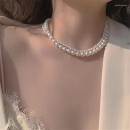 Choker Elegant Pearl Beaded Necklace Ladies Exquisite Double Layer Clavicle Chain Jewellery For Gift