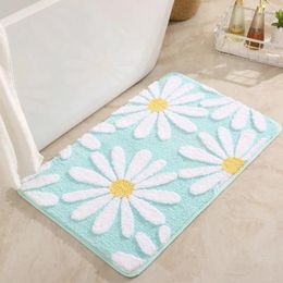 Carpets Small Daisy Flower Bathroom Anti Slip Pad Thickened Flocking Floor Mat Rug