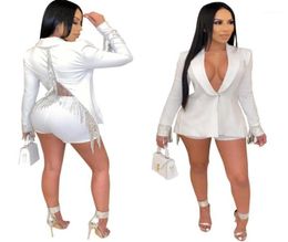 Abito da due pezzi Echoine Autumn Blazer Set Back Giacca split Women Vneck Suit Shorts sexy Club Matching16696241