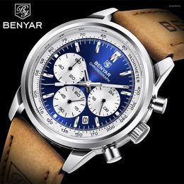 Wristwatches BENYAR 5188 Sport Quartz Top Brand 42MM Military Watch Chronograph 30M Waterproof For Men With Box