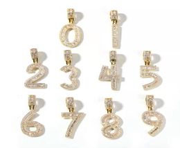 iced out 09 number pendant necklace men women luxury designer mens bling diamond numbers pendant 18k gold plated zircon jewelry1111296