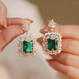 Dangle Earrings Huitan Geometric Green CZ Engagement Wedding Party Temperament Women's Ear Accessories Fancy Anniversary Gift