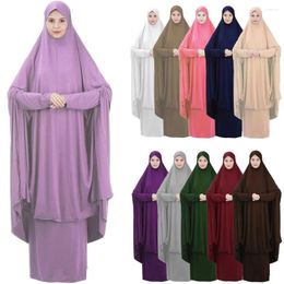 Ethnic Clothing Ramadan Hooded Muslim Women Overhead Khimar Hijab Prayer Garment 2 Piece Set Skirt Burqa Caftan Abaya Dresses Arabic Robe