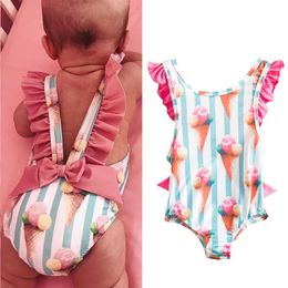 Toddler Girls Swimsuit For Kids 1-4 Year Striped Swimwear Swimming Children Backless Bikini born Baby One Piece Bathing Suit 240430
