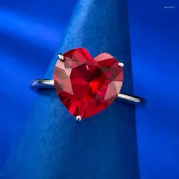 Cluster Rings Karloch S925 Sterling Silver 4ct Heart Shaped 10 10mm High Carbon Diamond Red Ring Love Europe And America Simple Jewelry