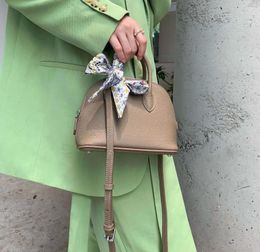 Drawstring Fashion Cute Simple Shell Bag Genuine Leather Handbag Cowhide Bowling Shoulder Crossbody Girl Minibox