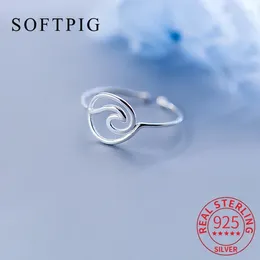 Cluster Rings SOFTPIG Real 925 Sterling Silver Hollow Line Round Wave Opening Ring For Women Party Classic Fine Jewelry Minimalist