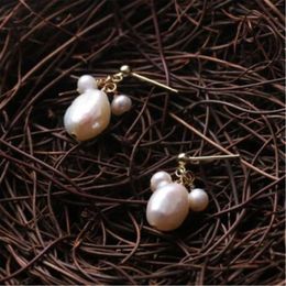 Dangle Earrings 11-12mm Gold-plated Baroque White Pearl Stud Formal Silver Bridal Bohemian Gemstone Men Women Custom Clip-on Diamond