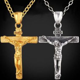 Jewelry Wholecrucifix Solid Necklace Men039s 18 Christian Cross Factory Gift Gold God Women Gf Charms Lines Pendant K Fashi5642787