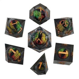 DND Game Dice Set 7pcs Cool Polyhedral Dice Liquid Core Resin Crafts Dragon Eye Dice Party Props for Teens Tabletop Games 240420