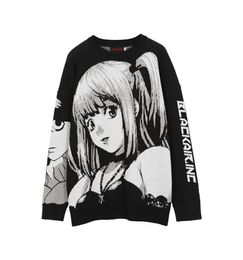 ATSUNNY 2021 Hip Hop Streetwear Vintage Style Harajuku Knitting Sweater Anime Girl Knitted Death Note Sweater Pullover G09095693613