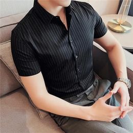 Men's Casual Shirts Senior Sense Striped Shirt Fashion Thin Slim Short-sleeved Light Luxury Business Gray Youth Urban Men