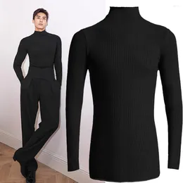 Stage Wear Latin Dance Shirt Salsa Rumba Tango Ballroom Men Black High Collar Modern Tops Male Professional Clothes