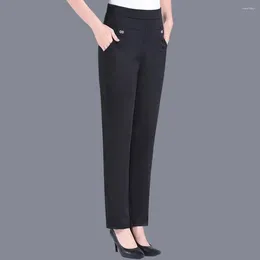 Women's Pants Women Elastic Waist Casual Trousers Waistband Summer With Pockets High For Mid-aged