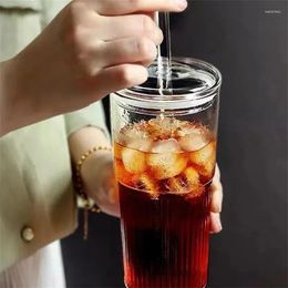 Wine Glasses High-value Water Cup High Borosilicate Glass Coffee Drink With Wooden Lid Straw Temperature Resistant