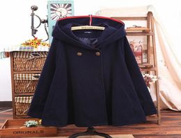 Japan Style Cute Mori Girl Ordinary Hooded Cloak Plus Size Coat Women Loose Button Solid Long Sleeve Winter Cotton Coats T1866923157