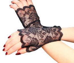 Fashion Women Lace Floral Long Fingerless Gloves Half Finger Fishnet Gloves Mitten Hollow Solid Summer Sunscreen Black 2020 New3379894