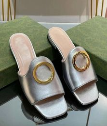 Italy Design Round Interlocking Sandals Shoes Women Easy Wear Nappa Leather Slippers Slip On Slide Flats Easy Wear Walking EU35-40