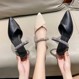 Dress Shoes 2024 Spring and Autumn Casual Elegant Pointed Toe Comfortable Square Heel Rhinestone Sexy Banquet Womens H240504