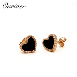 Stud Earrings 5 Colors Luxury Love Heart For Women Cute Jewelry Stainless Steel Rose Gold Color Shell KE004