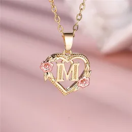 Pendant Necklaces Female A-Z Letter Flower Necklace Yellow Gold Colour Wedding Jewellery Gift For Women