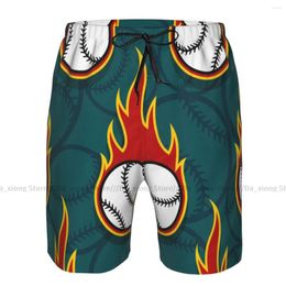 Men's Shorts Mens Swimming Swimwear Fire Baseball Ball Trunks Swimsuit Beach Wear Boardshorts