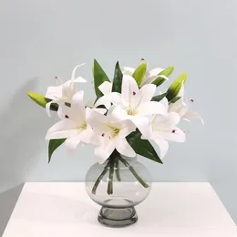 Decorative Flowers Simulation Lily Single Feel 3 Head Home Living Room Decoration Pography Fake
