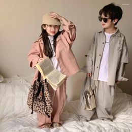 Clothing Sets Children Set 2024 Spring Korean Fashionable Boys And Girls Loose Solid Colour Simple Three-piece