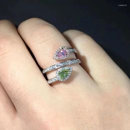 Wedding Rings Huitan Dazzling Pink/Green Cubic Zirconia 2024 Bands Accessories Luxury Fashion Jewelry Sweet Women Gift