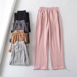 Women's Pants Taop&Za 2024 Spring Product Fashion Casual High Waist Drawstring Guard Wide Leg Long