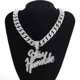 Hip Hop Necklace Double Row English Letter Pendant Personalized Fashion 925 Men's Stitched Letters Full Diamond Cuban Chain
