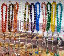 New Natural Gemstone 33 Prayer bead Islamic Muslim Tasbih Rosary bead Misbaha Amethyst Turquoise Agate Quartz Calcedony Tiger eye6404013