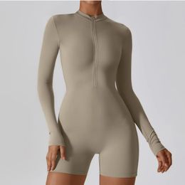 Zipper Long Sleeve Jumpsuits Workout Tracksuit Sportswear Yoga Set Dance Fitness Bodysuit Sexy Gym Clothes Suit 240426