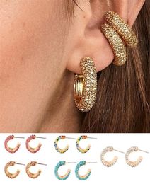 Fahshion Round Gold Mini Stud Earrings Colourful Cshaped Rhinestones Copper Earring Bridal Party Jewellery for Women J5529402921427