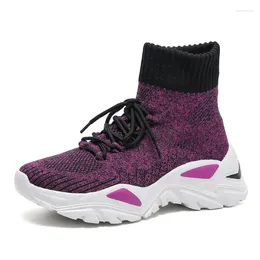 Casual Shoes Fashion Women's Vulcanised Breathable Female Knit Sock Boots Streetwear High Quality Girl Platform Sneakers Top