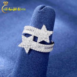 Pass Diamond Tester Baguette Moissanite Star Ring 925 Sterling Silver VVS Mossanite Diamond Engagement Jewellery Gift Hip Hop Mens