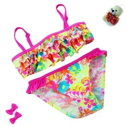 Women's Swimwear 2024 Summer European And American Style Flowers Bikini Children's Girls Split Kids Cake Layer Swimsuit